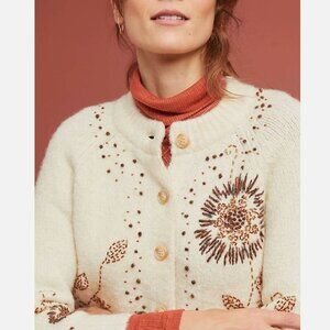 Anthropologie Field & Flower Tulleries Blue Beaded Cardigan